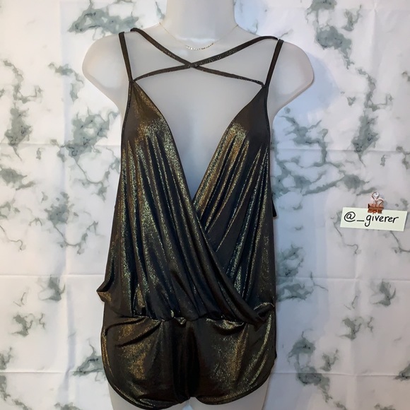 AMIE Strappy Metallic Shimmer Wrap Front Bodysuit NWT - Picture 3 of 14